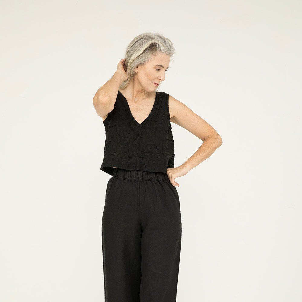 Elizabeth Suzann Polly Tank Black linen gauze